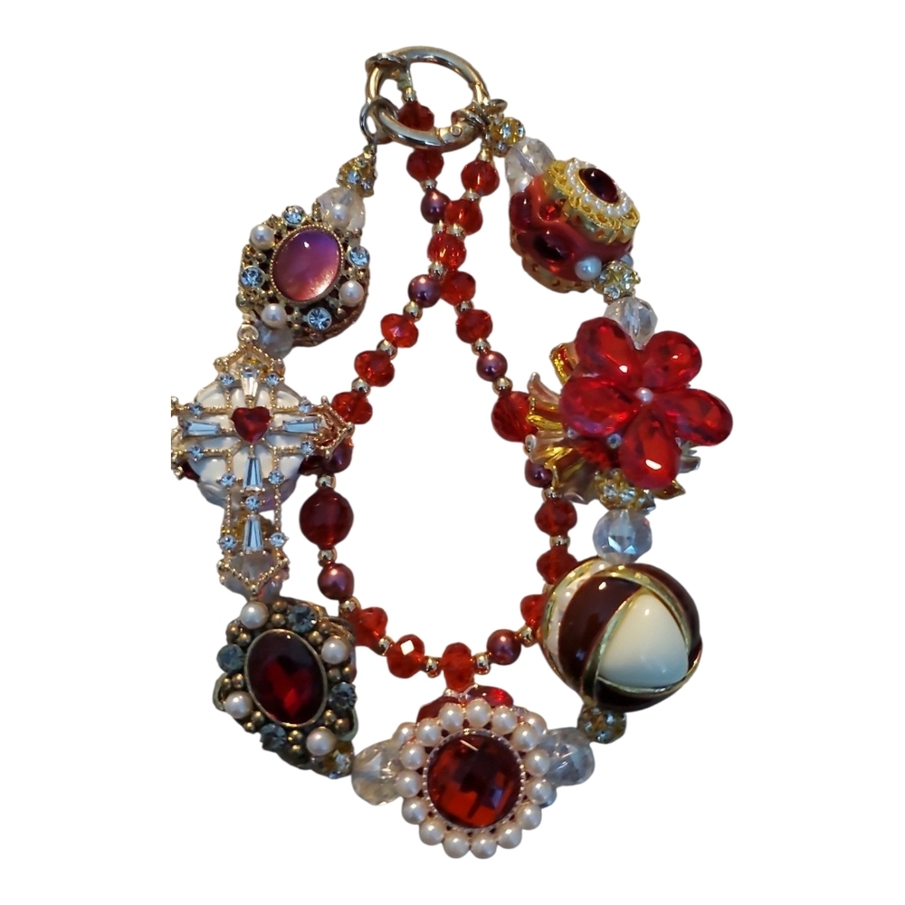 Custom Made Elegant Red and Gold Bag Charm, Phone Clip
